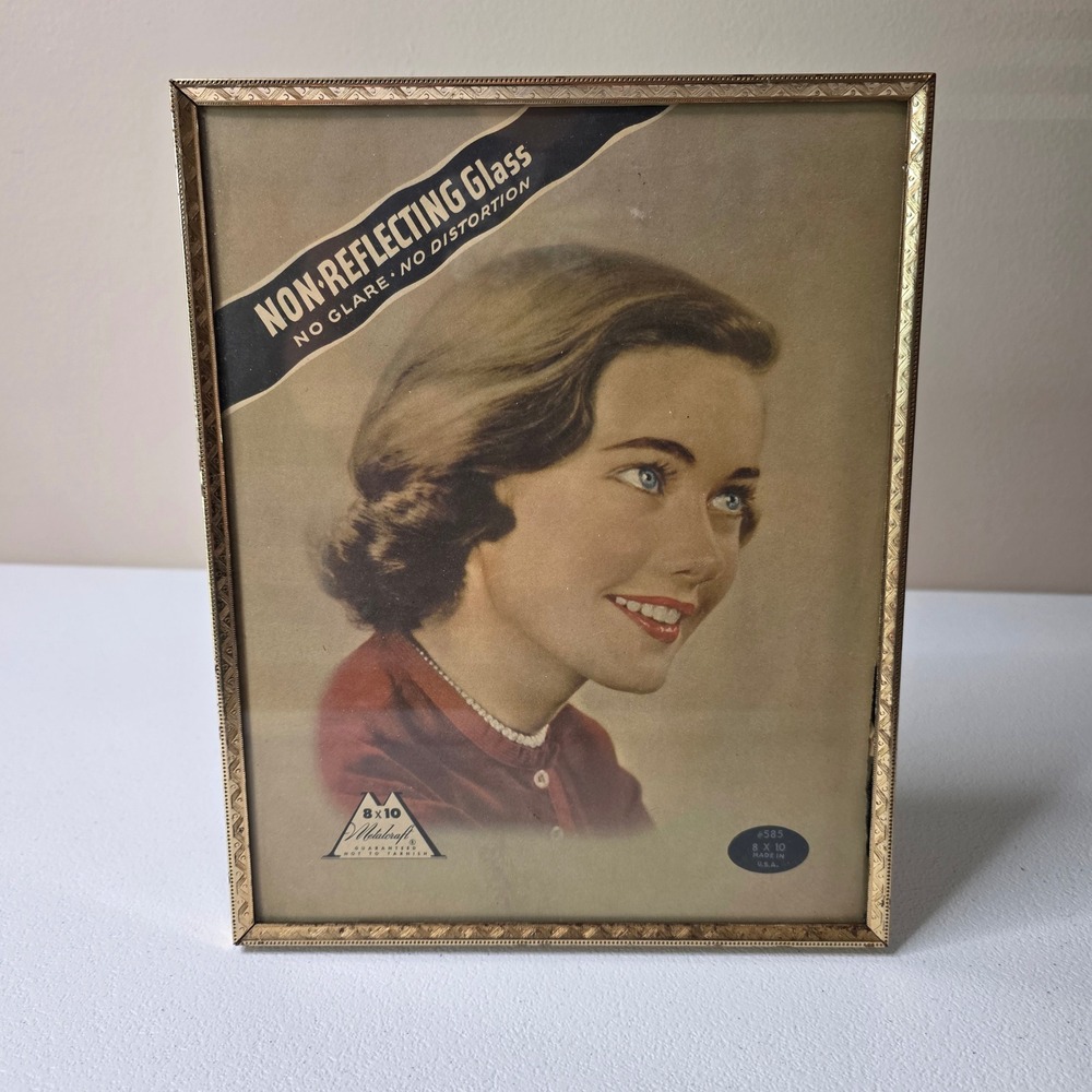 Vintage MCM Gold Metalcraft Picture Frame 8x10 Glass With Advertisement